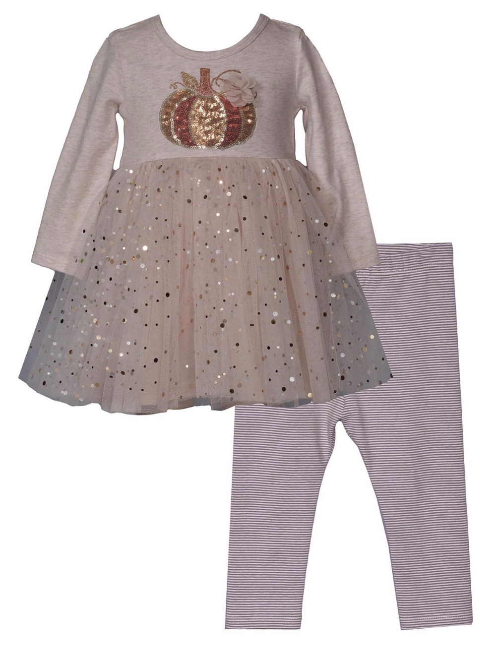 🎃🍂Bonnie Baby Orange and White Sequin Pumpkin 2-Piece Top & Leggings Set